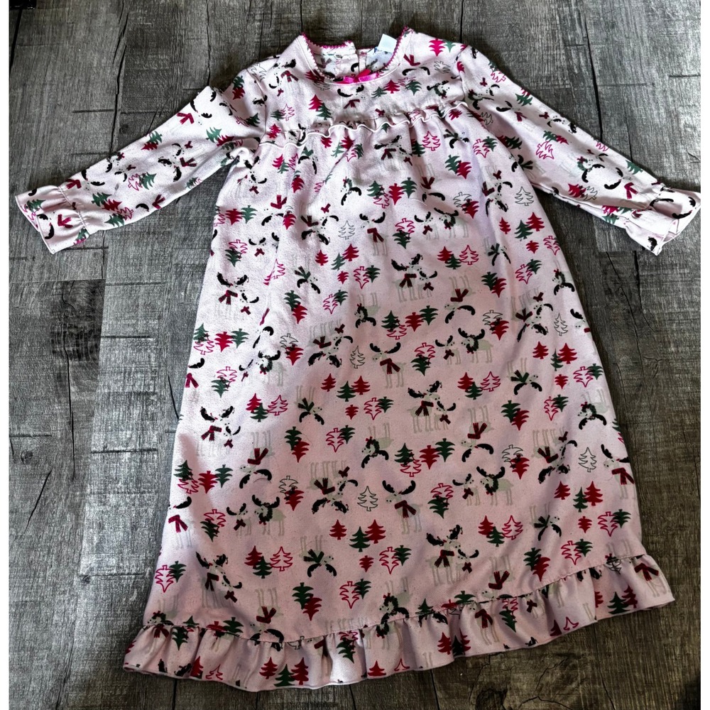Hartstrings Girls Pink Reindeer Christmas Tree Nightgown‎ Size 4
